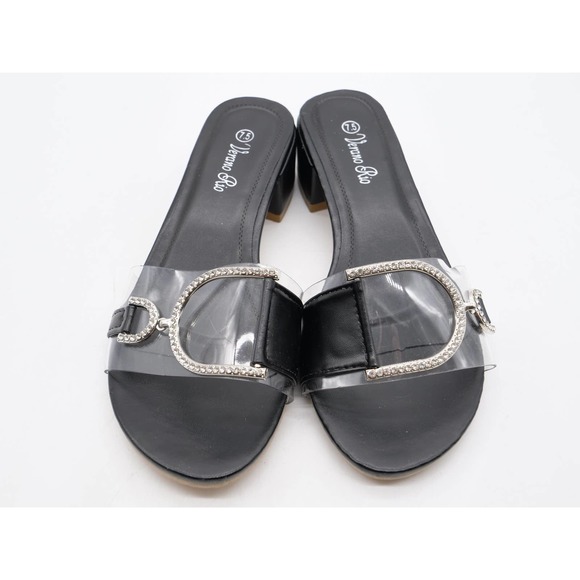 Verano Rio Sandals Womens 7.5 Black Rhinestones Slides Open Toe Block Heel - Picture 8 of 10